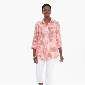 Chico's Women's No Iron Linen Tunic Button Front Sz 3 / XL Coastal Resort Wear